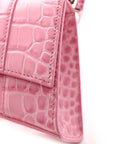 Shiny Calfskin Crocodile Embossed Hourglass Top Handle Bag XS Sweet Pink