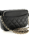 Caviar Quilted Flap Phone Holder With Chain Black