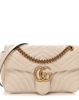 Calfskin Matelasse Small GG Marmont Shoulder Bag White