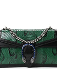 Snakeskin Enamel Small Dionysus Shoulder Bag Green