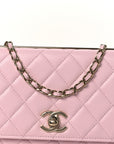 Lambskin Quilted Trendy Chain CC Wallet On Chain WOC Light Pink