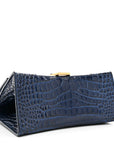 Shiny Calfskin Crocodile Embossed Small Hourglass Top Handle Bag Navy