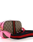 GG Supreme Monogram Textured Dollar Calfskin Web Ophidia Small Crossbody Bag Beige Ebony Fuchsia