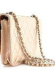 Metallic Lambskin Quilted Trendy CC Wallet On Chain WOC Gold