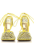 Mesh Nappa Crystal Embellished Sparkle Stretch Ankle Tie Sandals 36 36 Light House