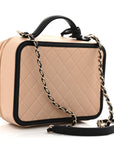 Caviar Quilted Large CC Filigree Vanity Case Beige Black
