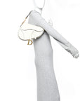 Grained Calfskin Saddle Bag White