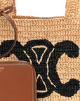 Raffia Calfskin Triomphe Cube Tote Natural Black
