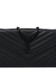 Grain De Poudre Matelasse Chevron Monogram Monochrome Envelope Chain Wallet Black