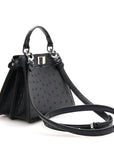 Ostrich Shiny Nappa Petite Peekaboo I SEE U Satchel Dark Blue