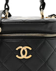 Lambskin Quilted Trendy Vanity Case Black