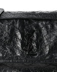 Crinkled Calfskin Matelasse Monogram Medium Niki Chain Satchel Black