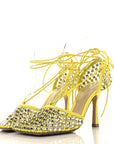 Mesh Nappa Crystal Embellished Sparkle Stretch Ankle Tie Sandals 36 36 Light House