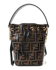 Vitello Liberty F is FNDI Bi-Color FF 1974 Embossed Mini Mon Tresor Bucket Bag Maya Black