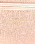 Iridescent Caviar Quilted Wallet on Chain WOC Beige