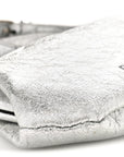 Metallic Textured Calfskin Logo Cloud Coin Purse With Strap Silver