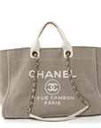 Mixed Fibers Calfskin Medium Deauville Tote Beige White