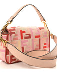 Canvas Vitello King FF Embroidered Baguette Rosa Quarzo Bloody Mary Multicolor