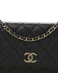 Caviar Quilted Perforated Metal CC Wallet On Chain WOC Black
