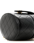Lambskin Quilted Mini Round Vanity Case With Chain Black