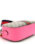 GG Supreme Monogram Textured Dollar Calfskin Web Ophidia Small Crossbody Bag Beige Ebony Fuchsia