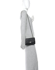 Lambskin Quilted Trendy CC Wallet On Chain WOC Black