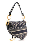Oblique Embroidered Saddle Bag Blue