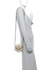 Iridescent Calfskin Quilted CHNL 19 Round Clutch With Chain White