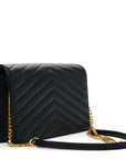 Lambskin Matelasse Chevron Monogram Envelope Chain Wallet Black