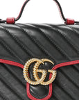 Vintage Effect Calfskin Matelasse Diagonal Mini Torchon GG Marmont Top Handle Shoulder Bag Black Romantic Cherry