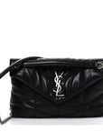 Lambskin Quilted Small Loulou Puffer Monogram Chain Satchel Black