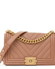 Caviar Chevron Quilted Medium Boy Flap Brown
