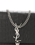 Calfskin Crocodile Embossed Medium Classic Monogram Kate Tassel Satchel Storm