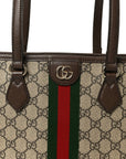 GG Supreme Monogram Textured Calfskin Web Small Ophidia Shoulder Tote Bag Beige Ebony New Acero
