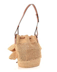 Raffia Calfskin Paulas Ibiza Balloon Ruffle Basket Tote Bag Natural Tan