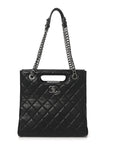 Goatskin Quilted Small Perfect Edge Shopping Tote Black