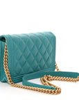 Caviar Quilted Boy Wallet On Chain WOC Light Blue