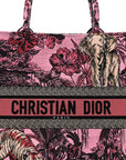 Canvas Embroidered Large Toile de Jouy Voyage Book Tote Fuchsia Multicolor