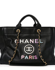 Calfskin Medium Deauville Tote Black Multicolor
