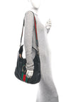 Calfskin Web Stripe Medium Dionysus Hobo Black