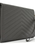 Grain De Poudre Matelasse Chevron Monogram Envelope Clutch Fog