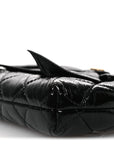 Patent Crumpled Lambskin Quilted Maxi Bow Clutch With Chain Black