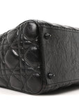 Crinkled Calfskin Cannage Medium Lady D1OR Black