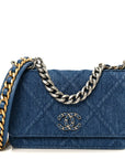 Denim Quilted CHNL 19 Wallet On Chain WOC Blue
