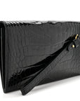 Shiny Alligator Kelly Pocket Long Wallet Black