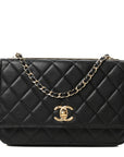 Lambskin Quilted Trendy CC Wallet On Chain WOC Black