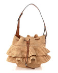 Raffia Calfskin Paulas Ibiza Balloon Ruffle Basket Tote Bag Natural Tan