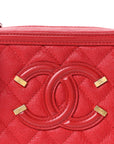 Caviar Quilted Filigree Vanity Clutch With Chain Red