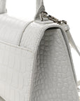 Calfskin Crocodile Embossed Small Hourglass Top Handle Bag White