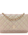 Iridescent Caviar Quilted Wallet on Chain WOC Beige